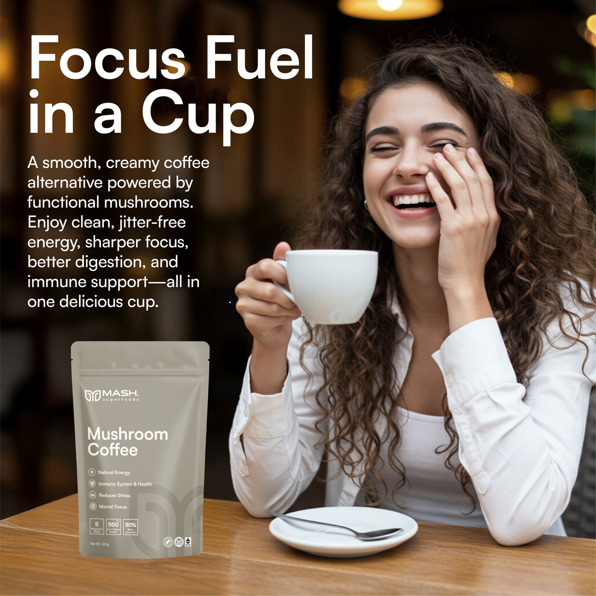 Paddenstoelenkoffie Kopen | Natuurlijke energie en focus zonder cafeïnedip van MASH