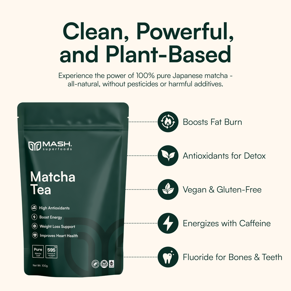 MASH. Pure Organic Matcha Tea | Keto & Vegan Friendly